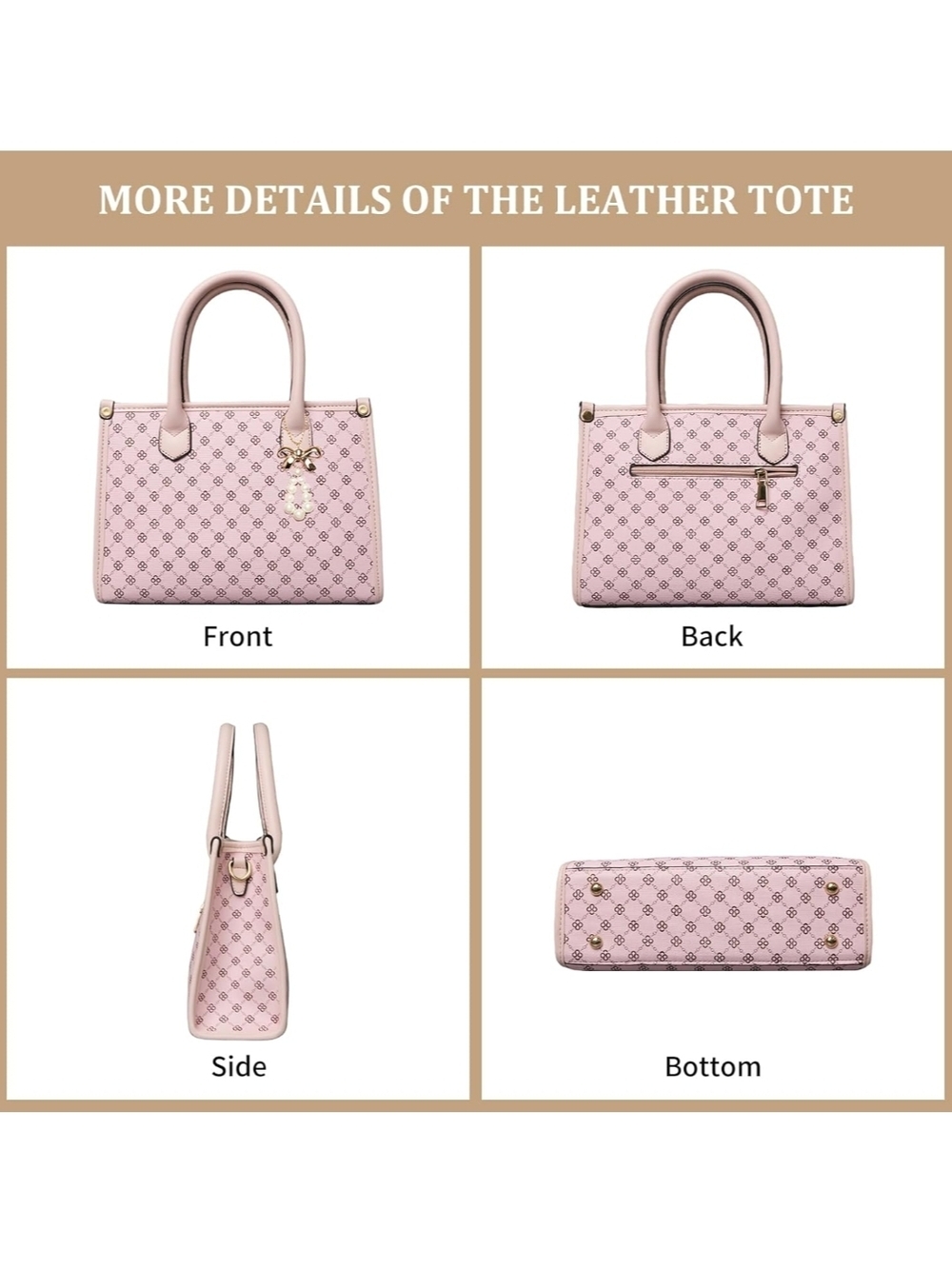 Pink Patterned Women's Satchel Handbag Set - Picture 7 of 8